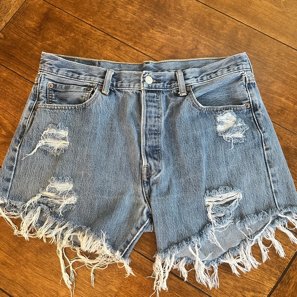 Levi's Blue Distressed Jean Shorts High-Waisted